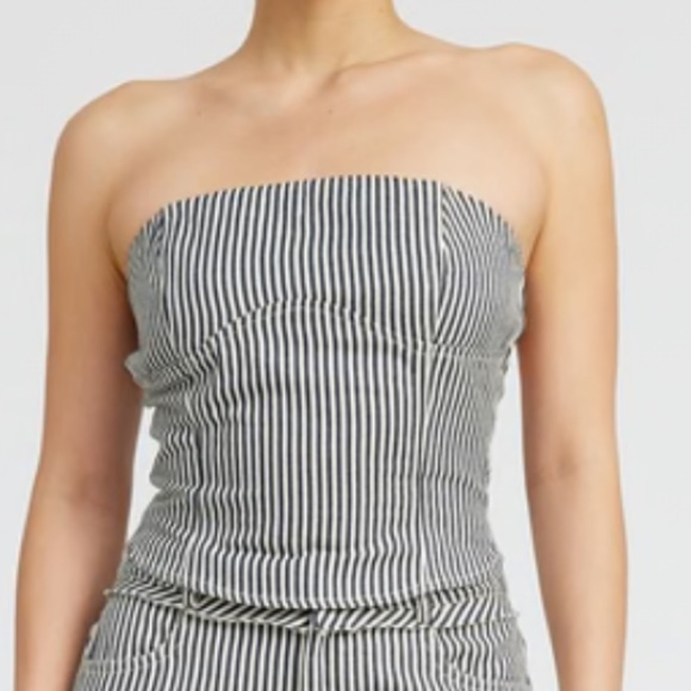 Striped Twill Tube Woven Top